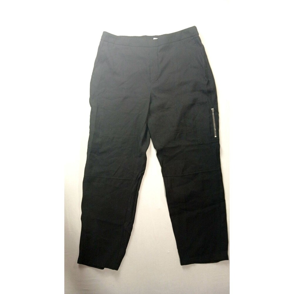 Chico's Zipper Cargo Travel Pants 2 Regular US 12 Black Stretch Rayon Ankle